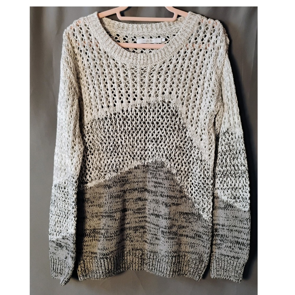Harper Lane Knit Sweater Womens Small Beige‎ Gray Open Weave Pullover